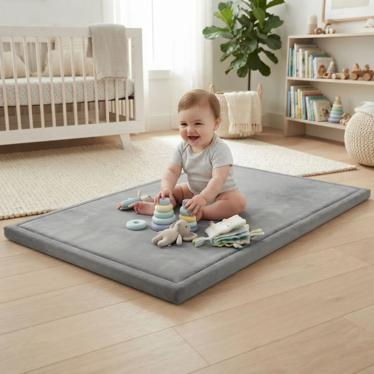 Grey Carla Home baby play mat with thick foam, 100x150cm crawling activity mat for infants and toddlers.