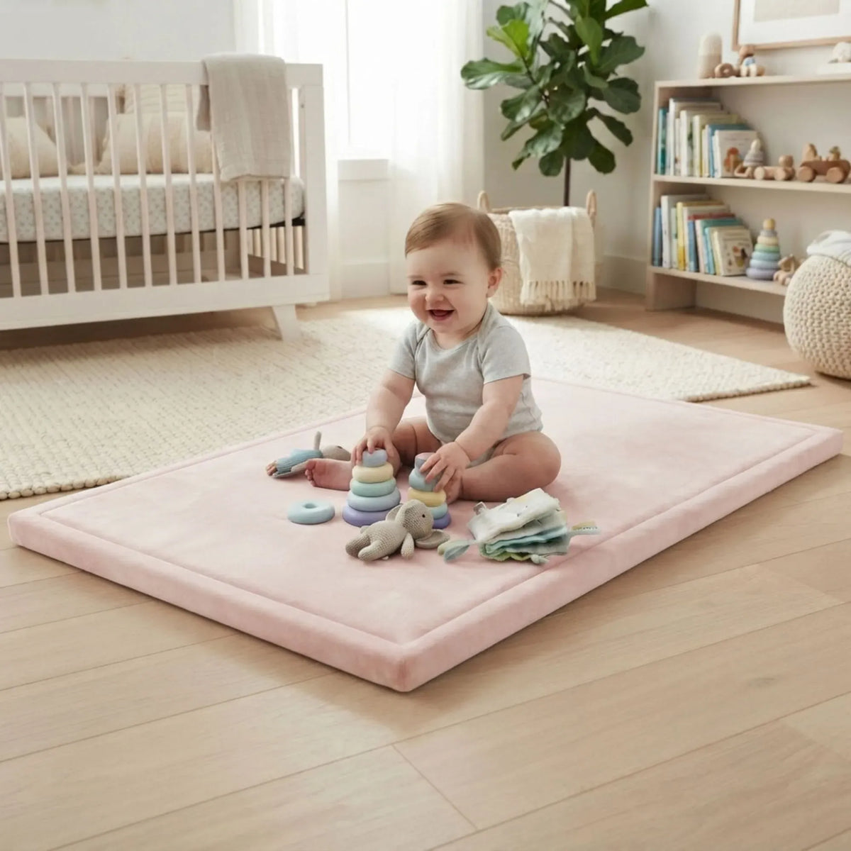 Pink Carla Home baby play mat, 200x300cm thick foam crawling mat for infants, ideal for tummy time and play activities.