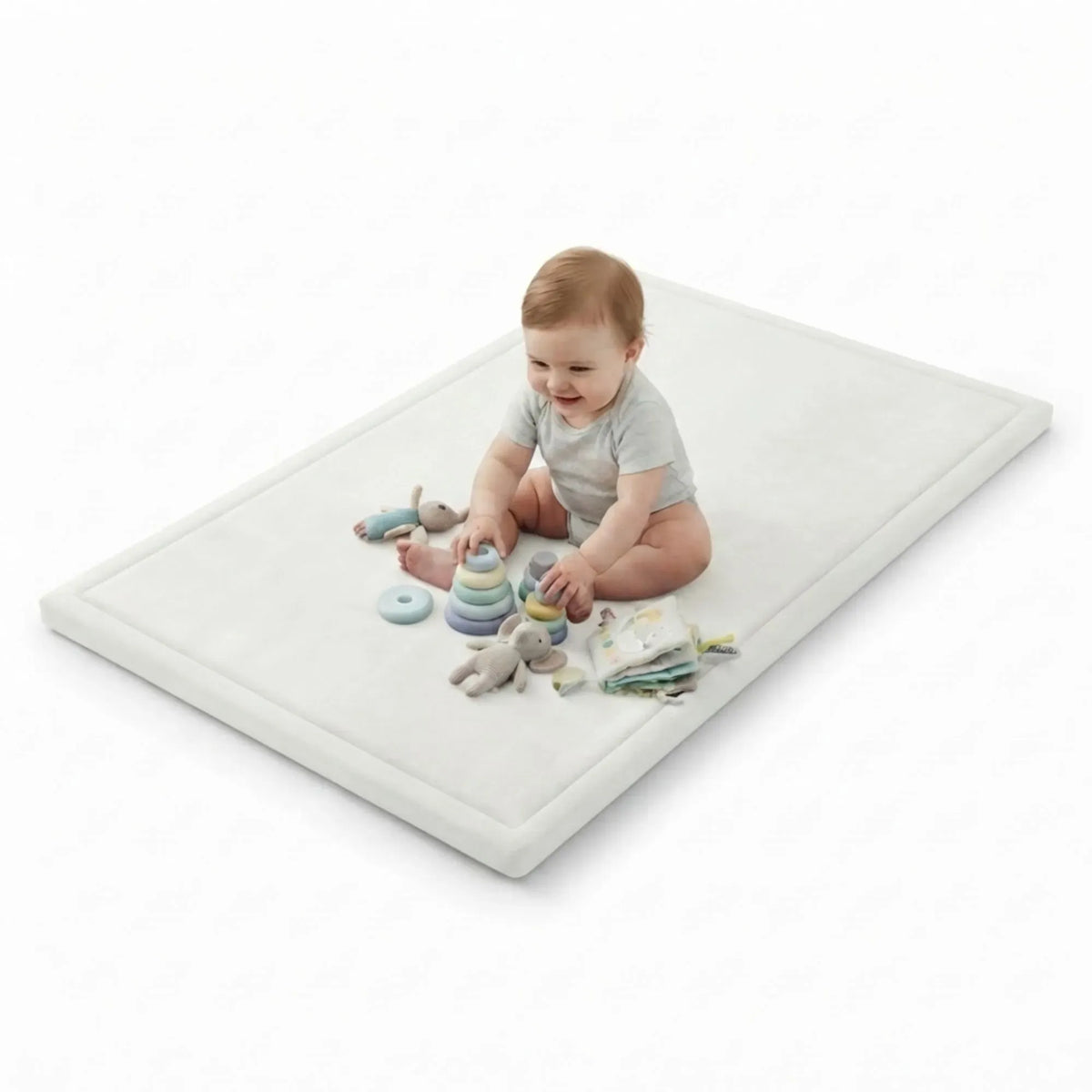 White Carla Home baby play mat 100x150cm with thick foam for crawling and tummy time, ideal for infants and toddlers.