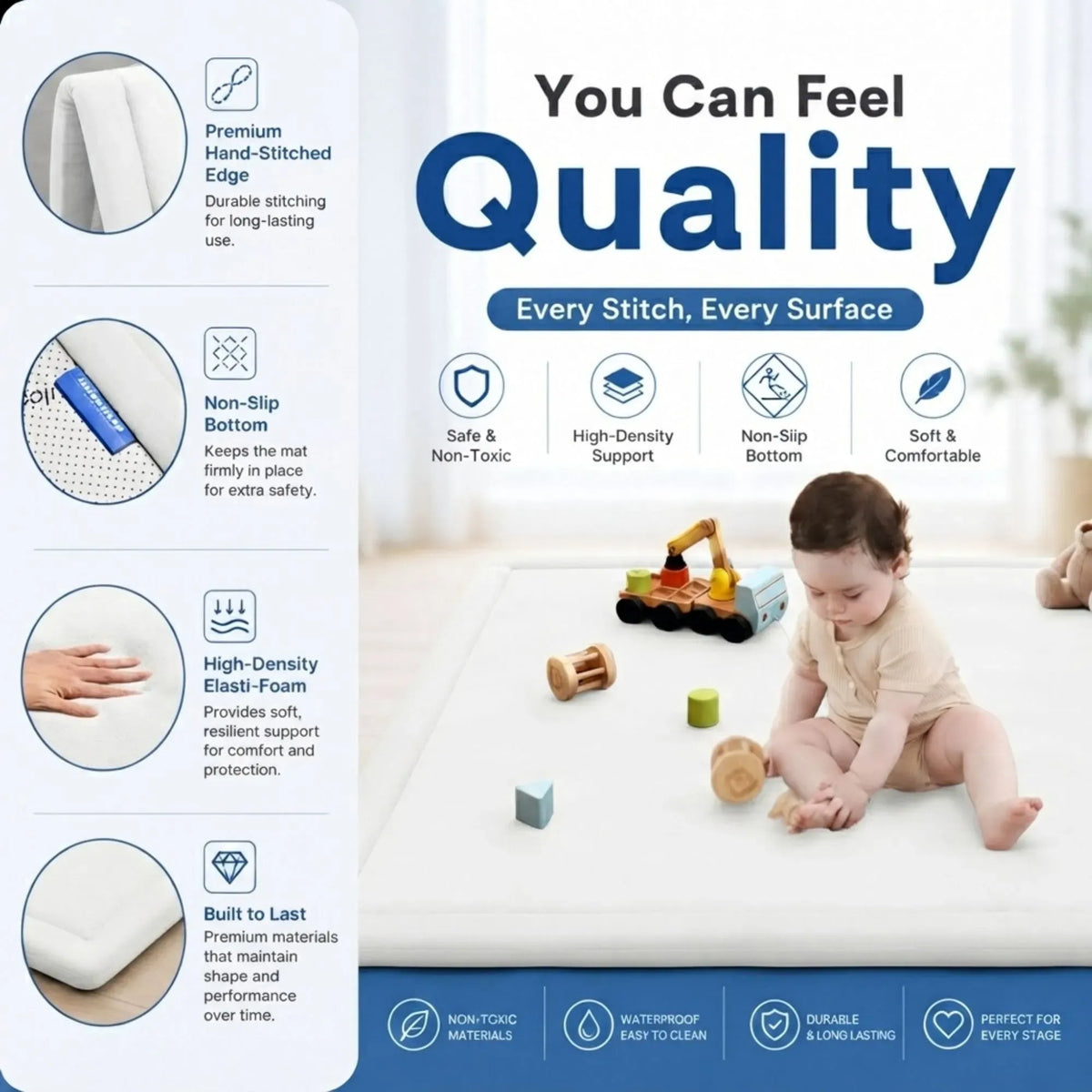 White Carla Home baby play mat with thick foam, 150x200cm crawling activity mat for infants, from Everything Baby.