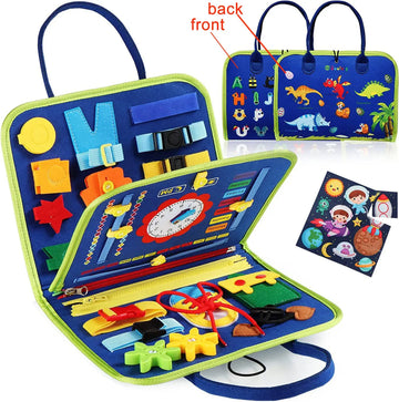 Multicolour Montessori busy board for toddlers by Everything Baby, blue sensory activity toy, 70.1x27.94cm for early learning.