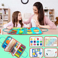 Colorful Montessori sensory busy board for kids featuring various tactile and musical elements, designed for early learning and play.