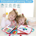 Multicolour Montessori sensory busy board for kids featuring various tactile and musical learning activities by Everything Baby.