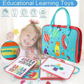 Colorful Montessori sensory busy board for kids featuring various tactile and musical learning activities by Everything Baby.