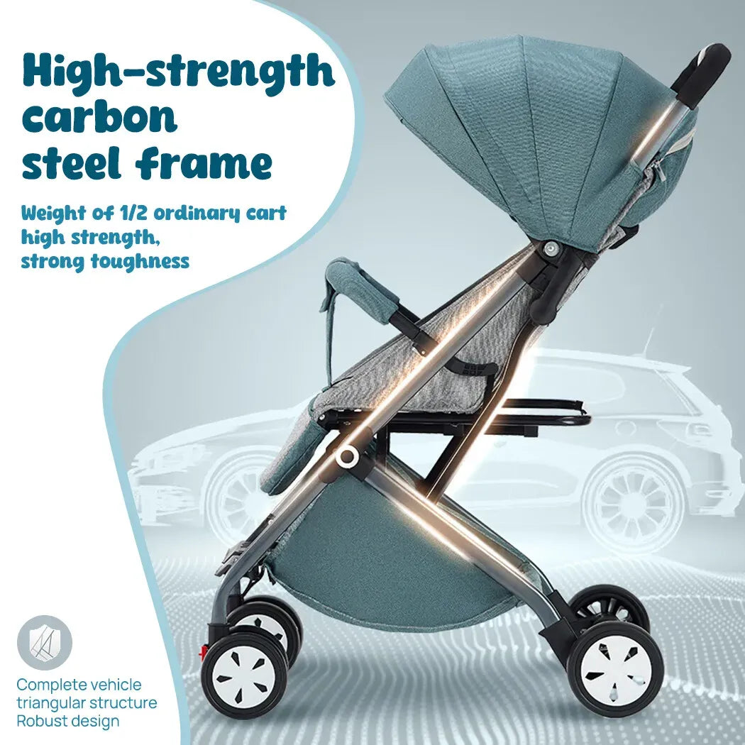 Black lightweight compact baby stroller by Everything Baby, easy fold design for travel, suitable for ages 0-5 years.