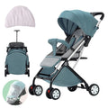 Lightweight blue baby stroller by Everything Baby, compact pram with easy fold, dimensions 66x49x97cm, ideal for travel.