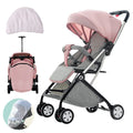 Pink lightweight compact baby stroller by Everything Baby, easy fold pram suitable for ages 0-5 years, ideal for travel and daily use.