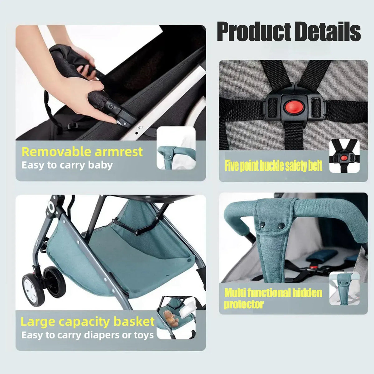 Lightweight black and grey foldable baby stroller by Everything Baby, compact design suitable for travel and everyday use.