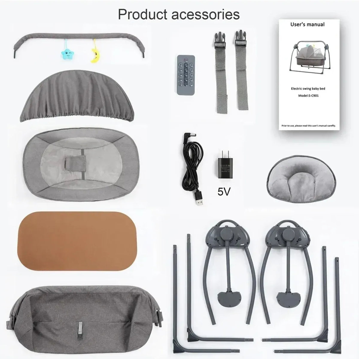 Blue auto-swing electric baby crib cradle by Everything Baby with Bluetooth connectivity and lullabies, designed for gentle soothing.