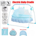 Blue auto-swing electric baby crib cradle with Bluetooth and lullabies, designed for infant comfort and soothing relaxation.