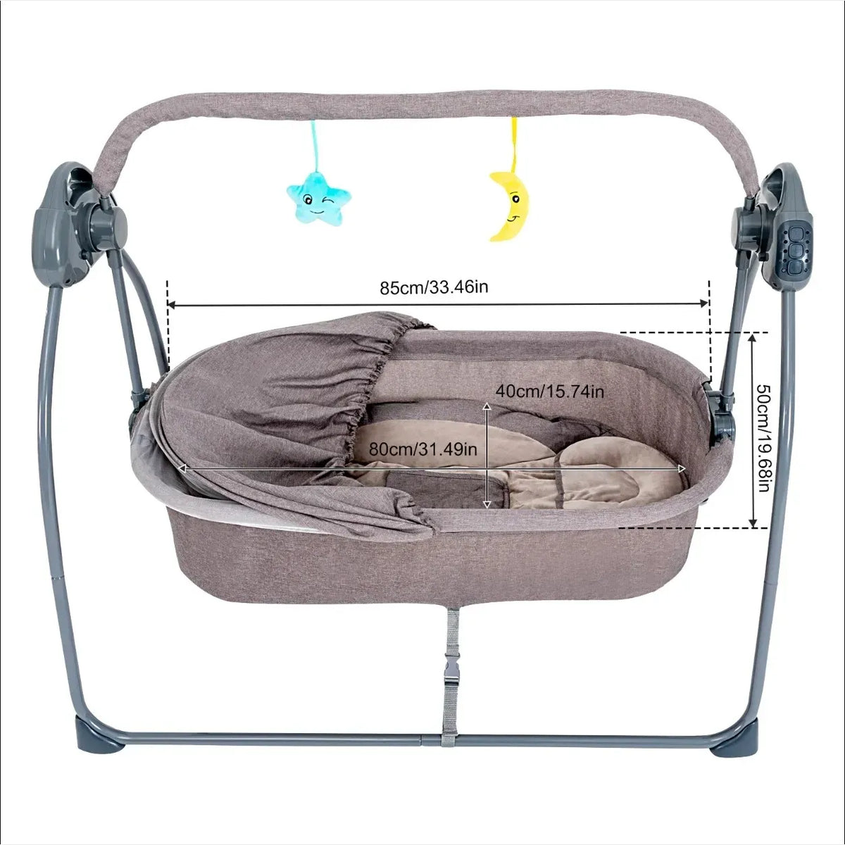 Blue auto-swing electric baby crib cradle with Bluetooth, lullabies, and activity toy features by Everything Baby.