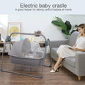 Blue auto-swing electric baby crib cradle with Bluetooth, lullabies, and activity toy features from Everything Baby.