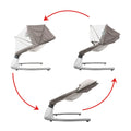 Grey electric baby bouncer swing chair with music toys, compact cradle rocker measuring 65x70x53cm, by Everything Baby.