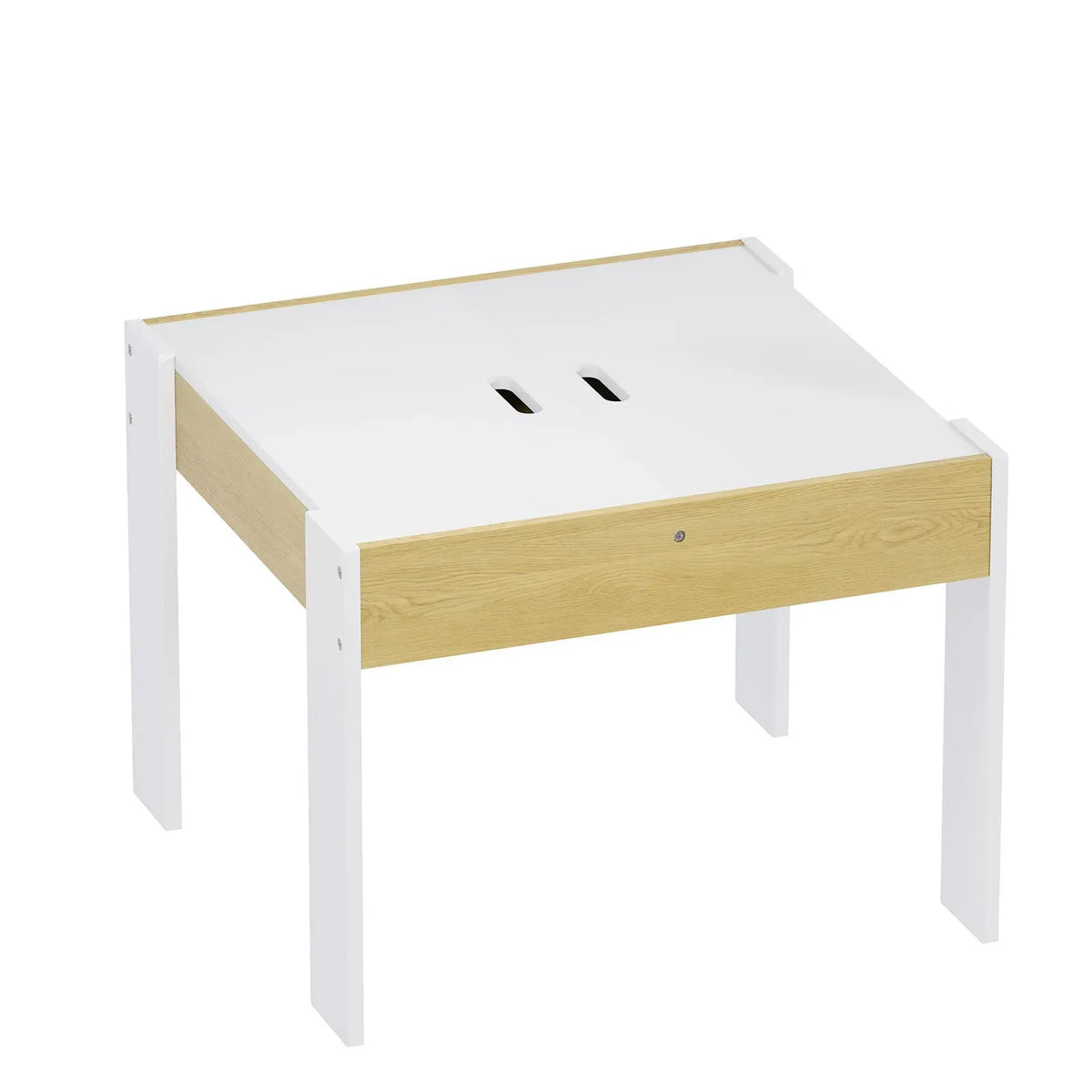 White 3-piece kids table and chairs set with storage, suitable for children, measuring 60x60x48cm, by Everything Baby