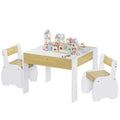 White 3-piece kids table and chairs set with storage, 60x60x48cm, designed for children’s play and learning spaces.