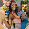 Blue adjustable baby carrier waist sling by Everything Baby, lightweight hip seat for infants and toddlers up to 36 months.