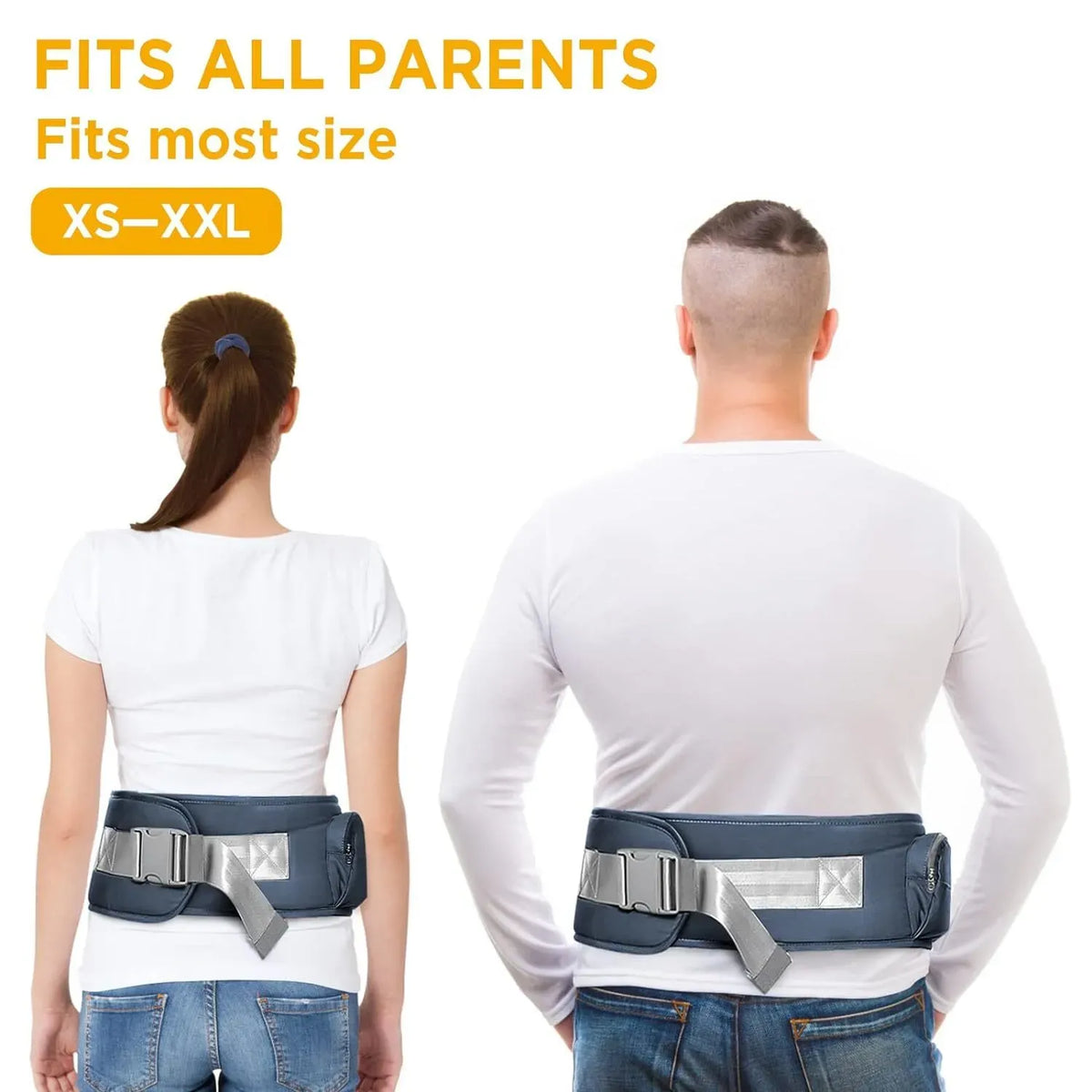Adjustable blue baby carrier waist sling by Everything Baby, lightweight hip seat for carrying infants from 0 to 36 months.