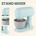 Four-piece toy home appliance set with toy mixer, washing machine, oven, and dishwasher featuring lights and sound for kids pretend play.