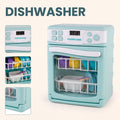 Four-piece toy kitchen set with pretend mixer, washing machine, oven, and dishwasher featuring lights and sounds for kids' pretend play.
