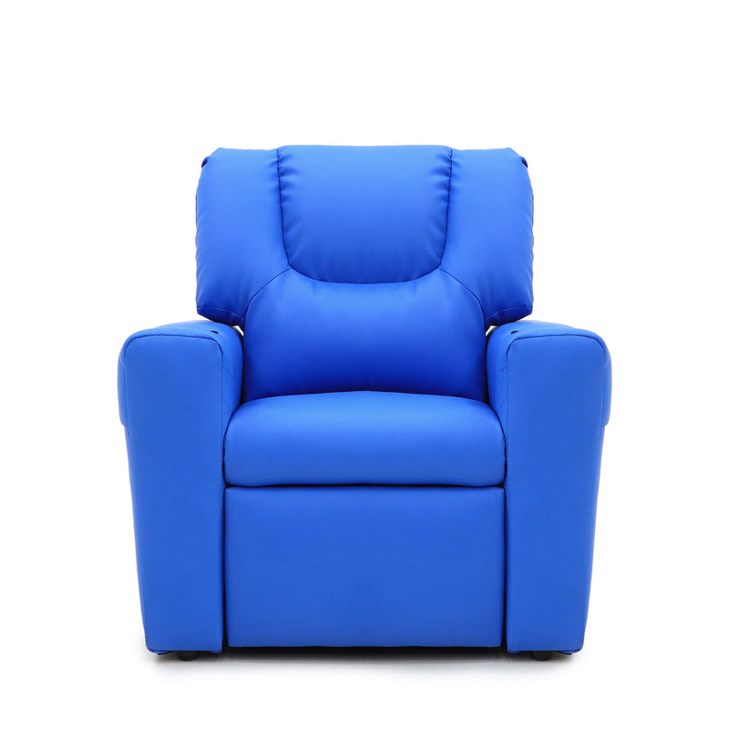 Blue Kids push back recliner chair with cup holder