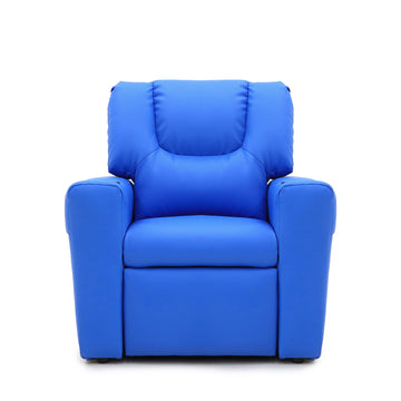 Kids Light Blue Recliner Chair w/ Footrest & Cup Holder