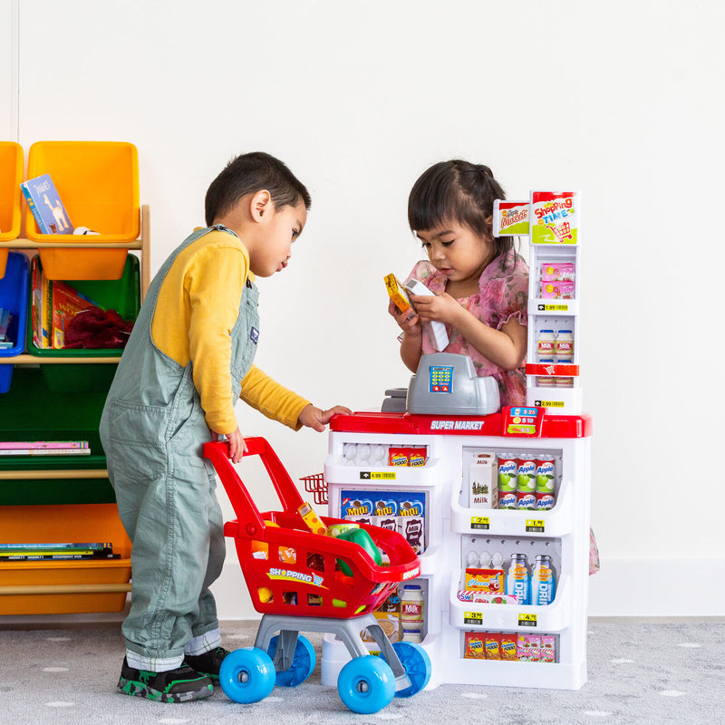 Children's Home Supermarket w/ Toy Cash Register, Trolly, Fruit & More