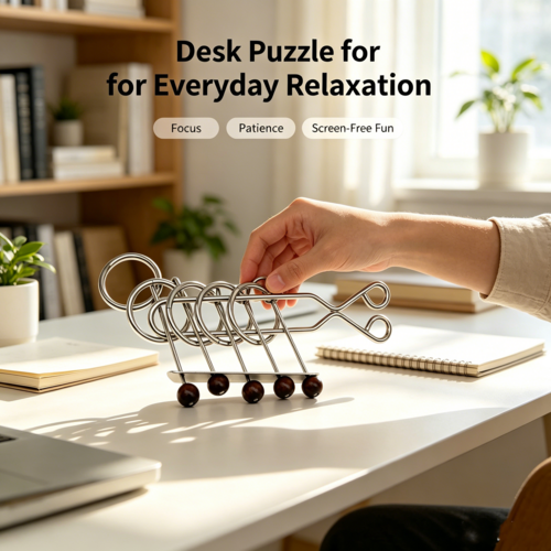 Retro five linked rings puzzle from Everything Baby, a collectible mechanical brain teaser for kids' activity and desktop decor.