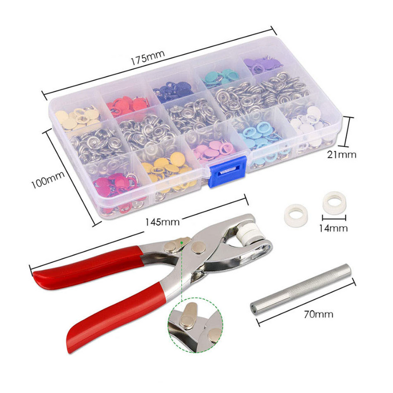 100Pcs Metal Sewing Buttons Press Stud Snap Fastener Kit Plier Snap On Tool DIY