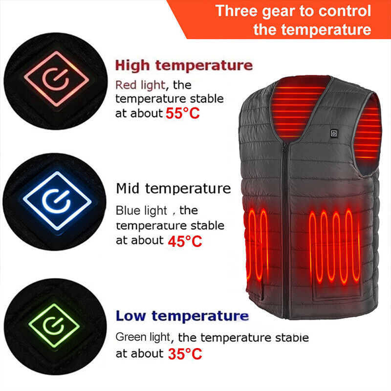 S Electric Vest Heated Jacket USB Thermal Warm Heat Pad Winter Body Warmer Unisex