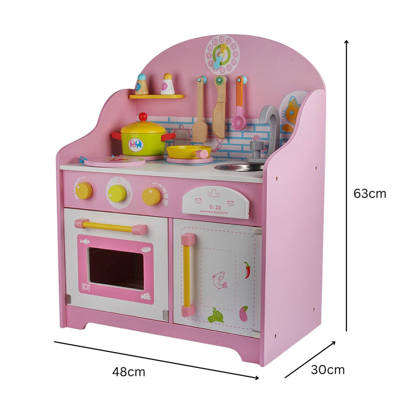 EKKIO Wooden Kitchen Playset for Kids with Clock (Japanese Style Kitchen Set, Pink)