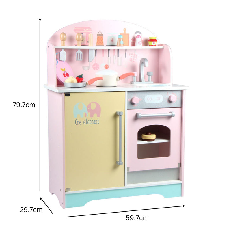 EKKIO Wooden Kitchen Playset for Kids (Japanese Style Kitchen Set, Pink)