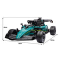 Electric kids ride-on race car modeled after Aston Martin Aramco F1, green and designed for young children, by Everything Baby.