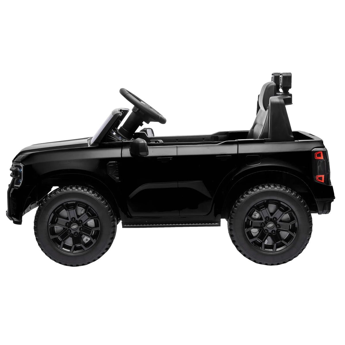 Black Kahuna Ford Ranger electric ride-on car for kids, featuring realistic design and sturdy build, by Everything Baby.
