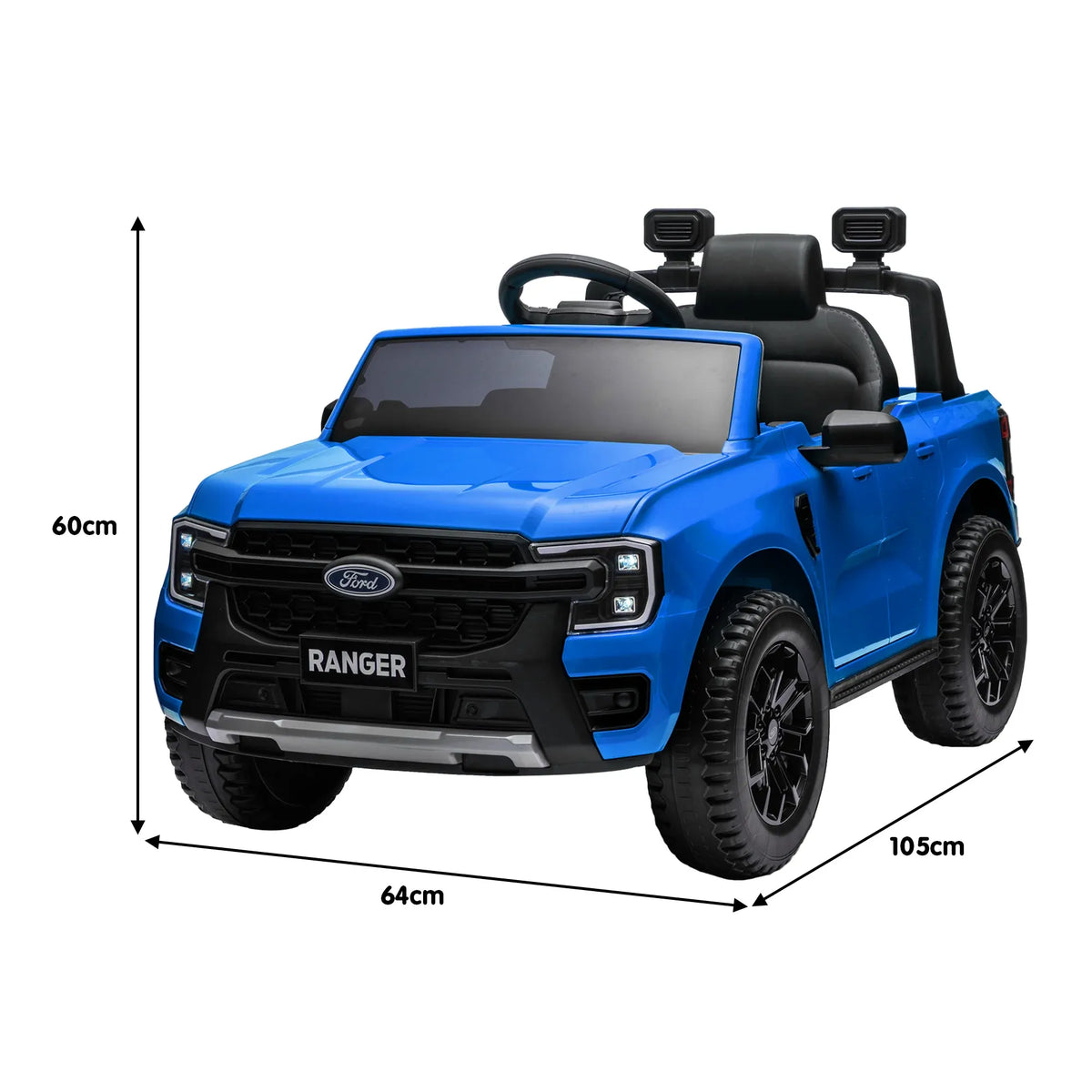 Blue Kahuna Ford Ranger electric ride-on car for kids by Everything Baby, shown with detailed features and realistic design.