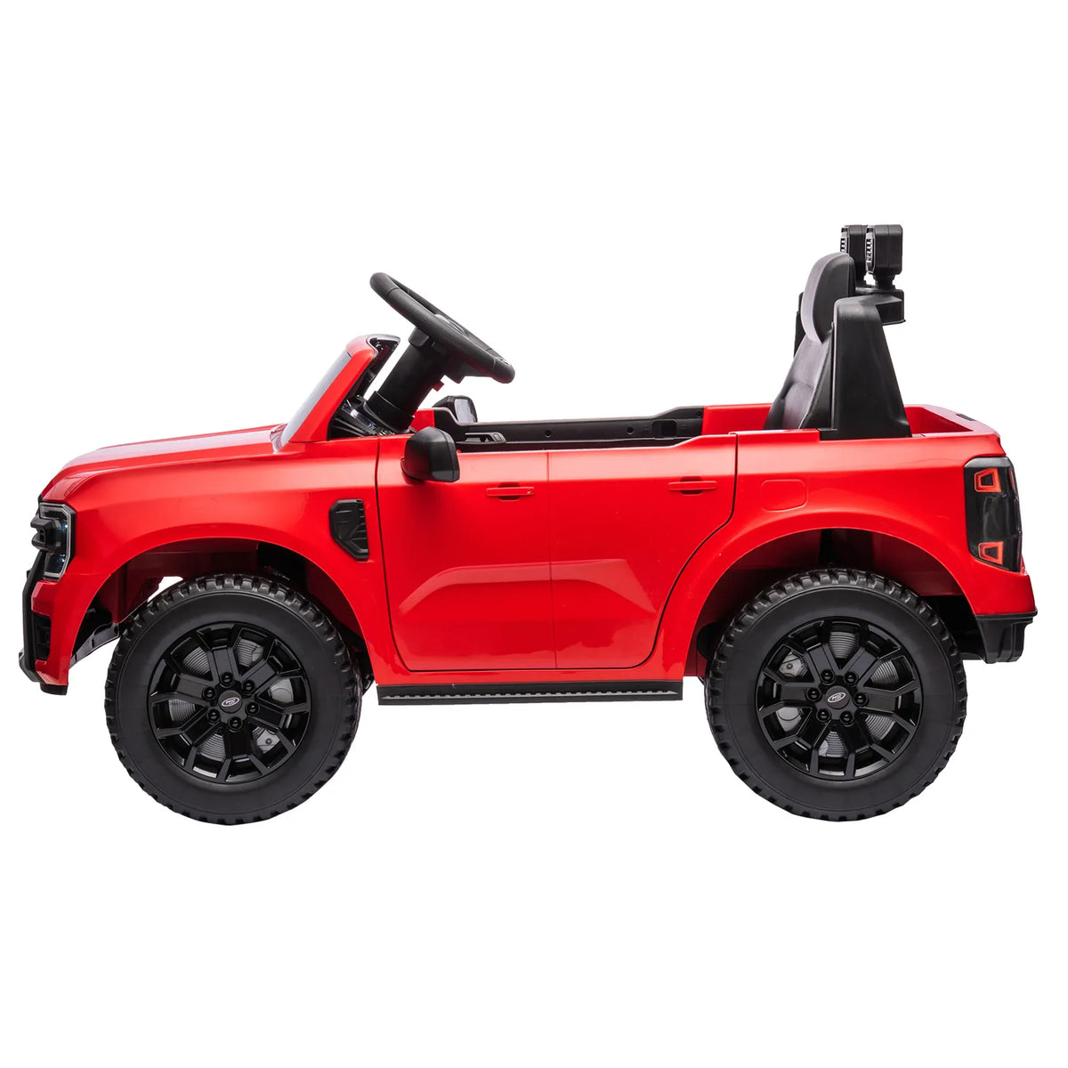 Red Kahuna Ford Ranger electric ride-on car for kids by Everything Baby, shown in a close-up of the front and side details.