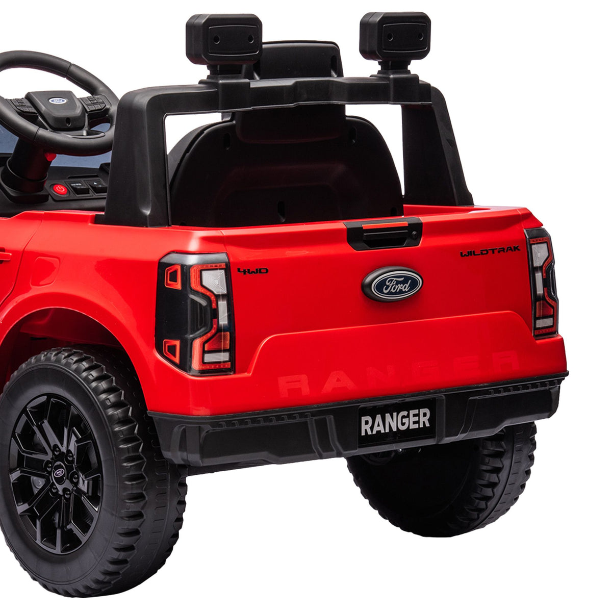 Red Kahuna Ford Ranger electric ride-on car for kids, featuring realistic design and sturdy build by Everything Baby.
