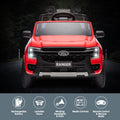 Red Kahuna Ford Ranger electric ride-on car for kids, featuring realistic design and sturdy build, perfect for young drivers.