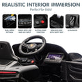 Black Porsche Macan Turbo electric ride-on car for kids, 12V battery, designed for young children, featuring realistic details and durable build.