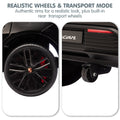 Black Porsche Macan Turbo electric ride-on car for kids, 12V battery, modeled after Porsche sports car, by Everything Baby.