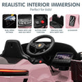 Pink Porsche Macan Turbo EV kids ride-on car with 12V electric motor, featuring realistic design and brand details from Everything Baby.