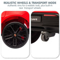 Red Porsche Macan Turbo EV kids ride-on car with 12V electric motor, featuring realistic design and brand logo from Everything Baby.