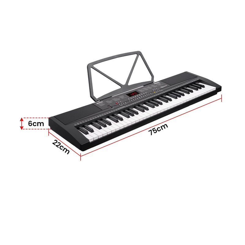 Karrera 61-key Electronic Led Keyboard 75cm Portable Piano In Black With Microphone Input, Headphone Output, 255 Timbres & Rhythms