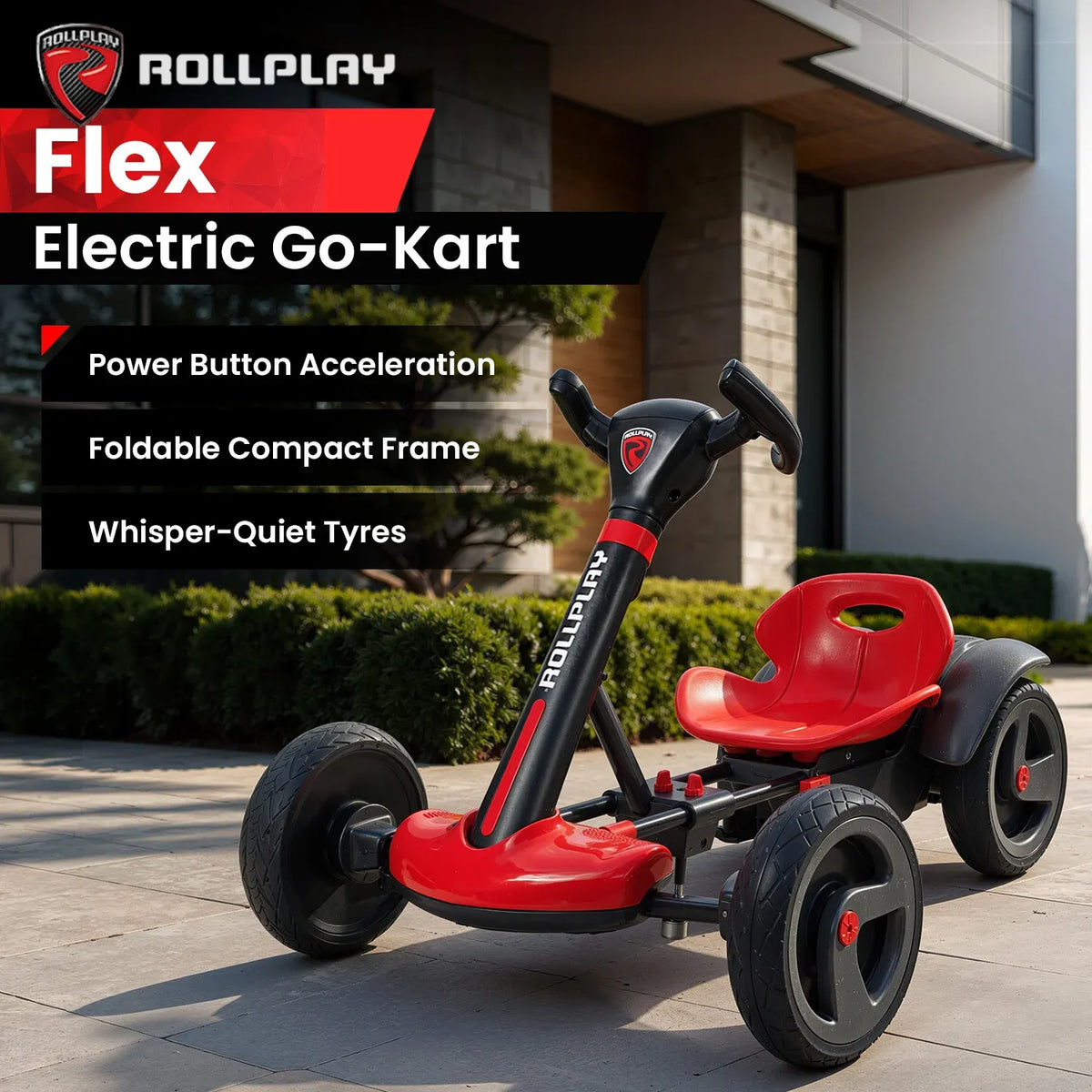 Kahuna Rollplay Flex Kart 6V electric ride-on go-kart for kids, foldable design, colorful racing style with safety features