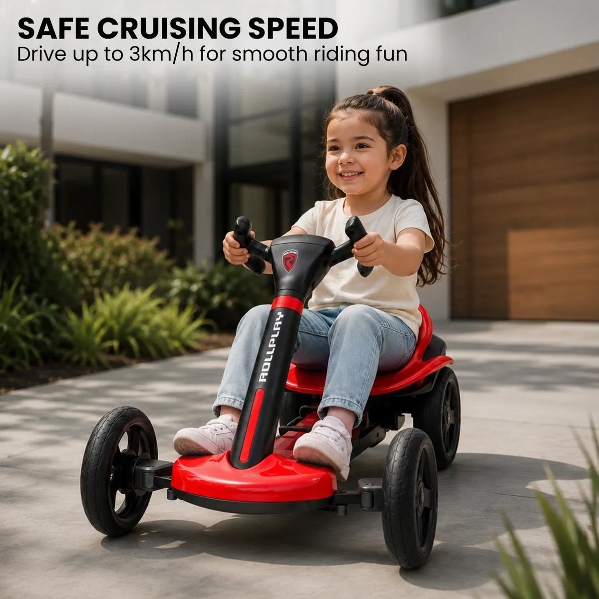 Kahuna Rollplay Flex Kids 6V electric ride-on go-kart, foldable racing toy for children with sporty design and safety features.