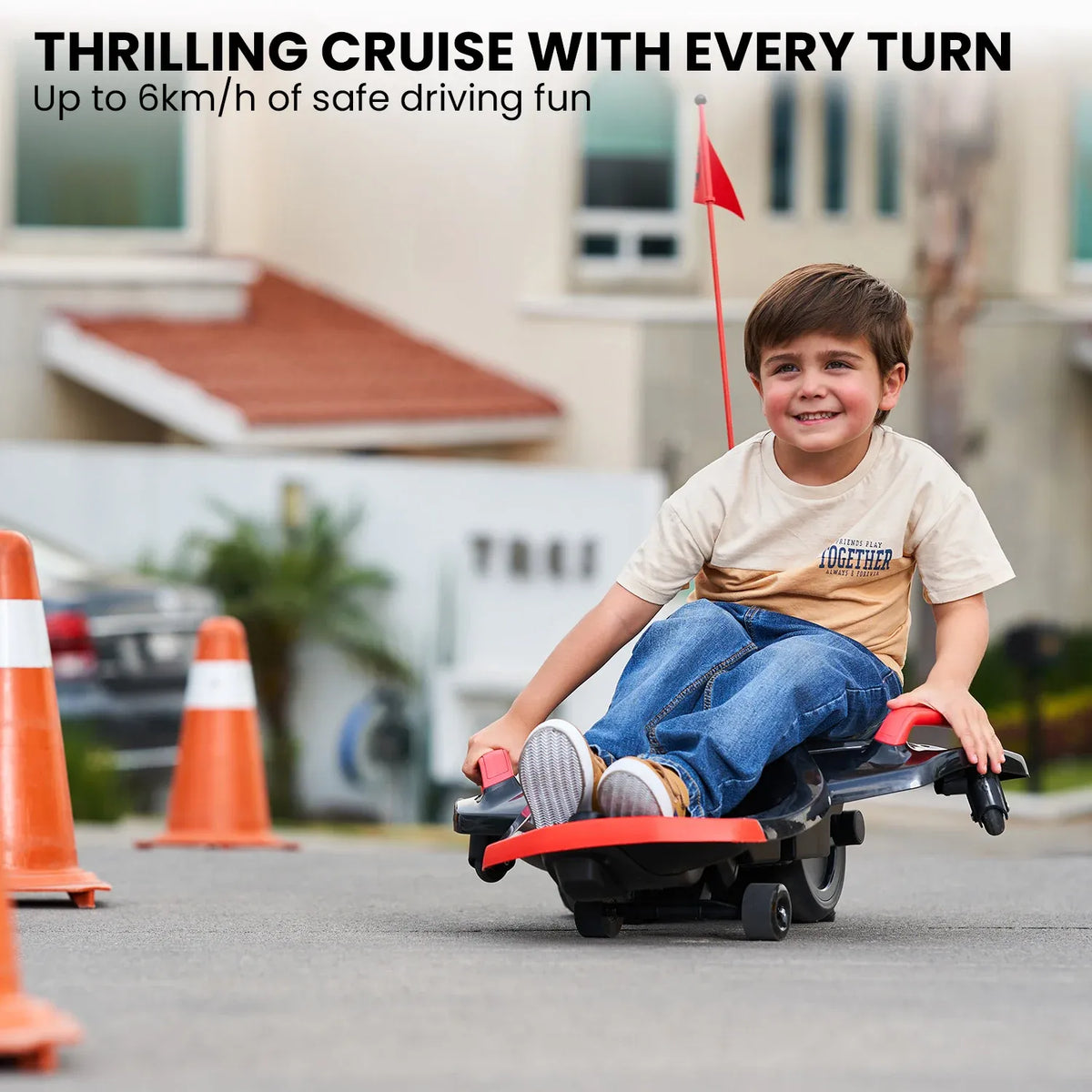 Kahuna Nighthawk Bolt 12V electric ride-on go-kart for kids with sleek black design and sturdy build, suitable for young children.