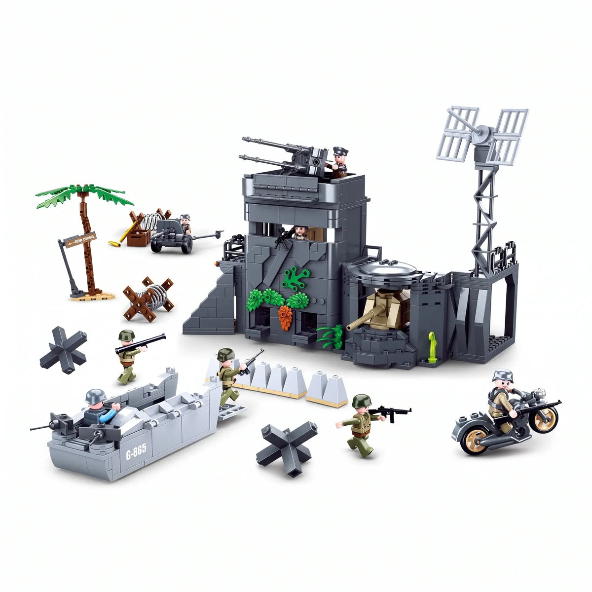 Sluban WWII Atlantic Wall coastal bunker model kit with military base and outpost, suitable for kids' activity and toy play.