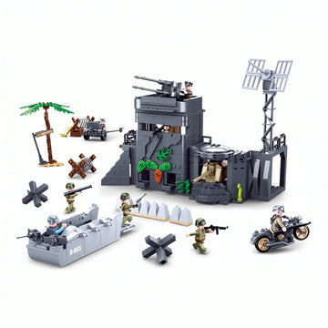 Sluban WWII Atlantic Wall coastal bunker model kit with military base and outpost, suitable for kids' activity and toy play.