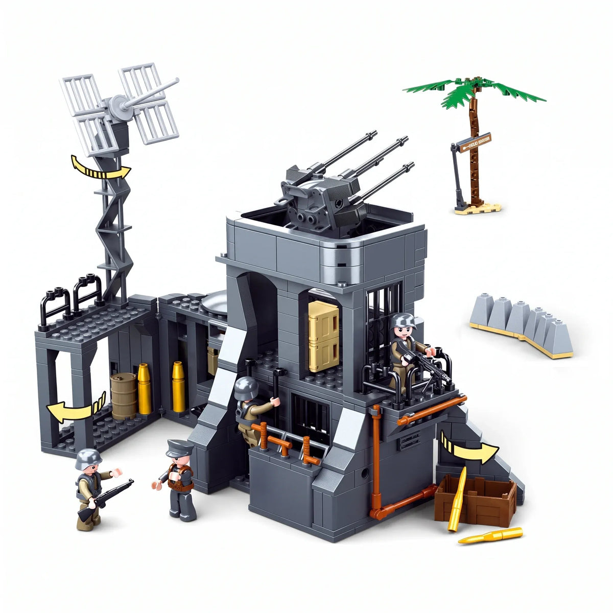 Sluban WWII Atlantic Wall coastal bunker model kit, military defense toy for kids, featuring detailed bunker and army outpost.