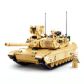 Sluban B0892 M1A2 Abrams tank model kit for kids, featuring desert camouflage and military building blocks for imaginative play.