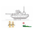 Sluban B0892 US Army M1A2 Abrams tank model kit with desert camouflage, assembled military vehicle toy for kids.